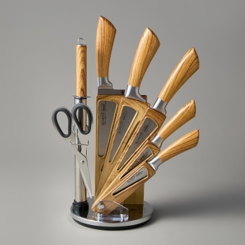 Набор ножей с ножницами и мусатом на пластиковой подставке, 8 предметов (кор=6набор.) AGNESS 911-640-2