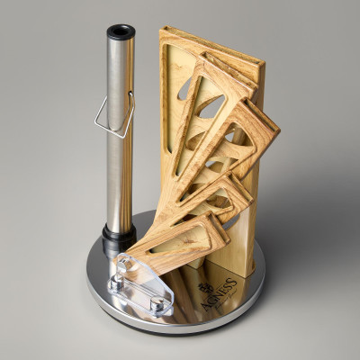 Набор ножей с ножницами и мусатом на пластиковой подставке, 8 предметов (кор=6набор.) AGNESS 911-640-5