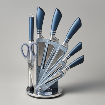 Набор ножей с ножницами и мусатом на пластиковой подставке, 8 предметов (кор=6набор.) AGNESS 911-642-2