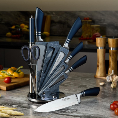 Набор ножей с ножницами и мусатом на пластиковой подставке, 8 предметов (кор=6набор.) AGNESS 911-642