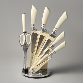 Набор ножей с ножницами и мусатом на пластиковой подставке, 8 предметов (кор=6набор.) AGNESS 911-644-2