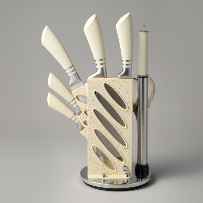 Набор ножей с ножницами и мусатом на пластиковой подставке, 8 предметов (кор=6набор.) AGNESS 911-644-3