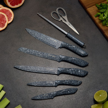 Набор ножей "МОНБЛАН" с ножницами и мусатом на пластиковой подставке, 8 предметов AGNESS 911-673-1