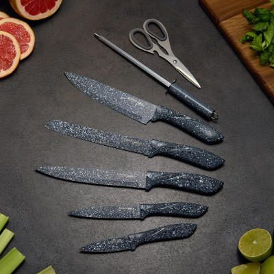 Набор ножей "МОНБЛАН" с ножницами и мусатом на пластиковой подставке, 8 предметов AGNESS 911-673-1