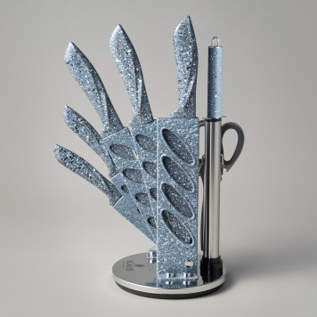 Набор ножей "МОНБЛАН" с ножницами и мусатом на пластиковой подставке, 8 предметов AGNESS 911-673-3