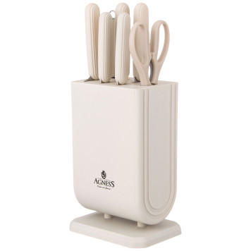 Набор ножей с ножницами и мусатом на пластиковой подставке, 8 предметов AGNESS 911-740-1