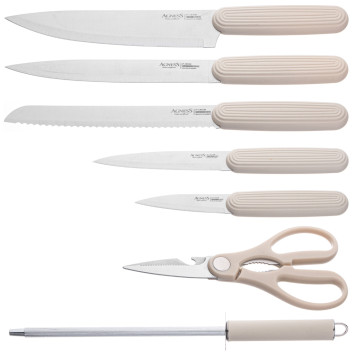 Набор ножей с ножницами и мусатом на пластиковой подставке, 8 предметов AGNESS 911-740-2