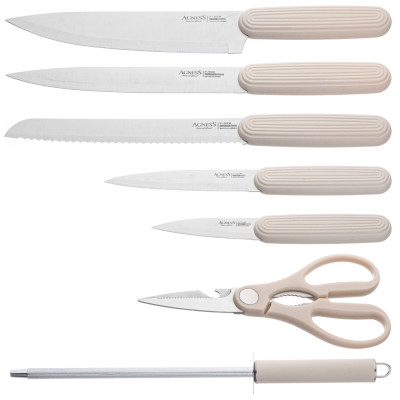 Набор ножей с ножницами и мусатом на пластиковой подставке, 8 предметов AGNESS 911-740-2
