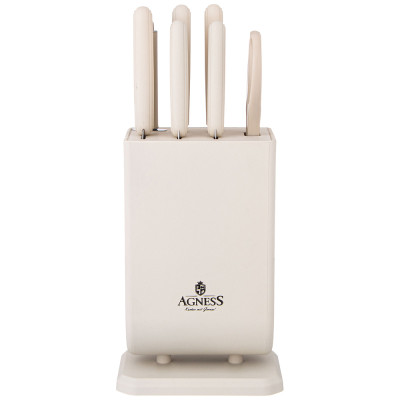 Набор ножей с ножницами и мусатом на пластиковой подставке, 8 предметов AGNESS 911-740