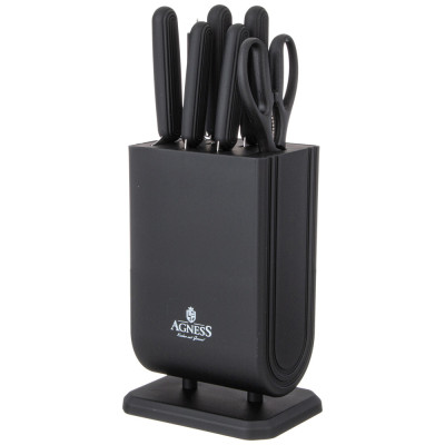 Набор ножей с ножницами и мусатом на пластиковой подставке, 8 предметов AGNESS 911-741-1