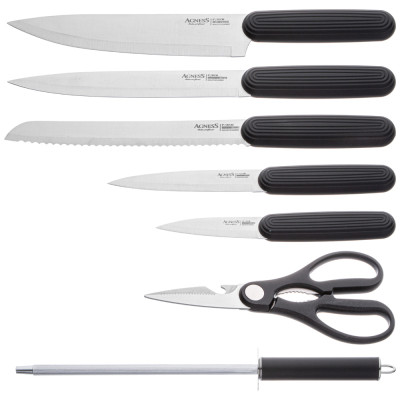 Набор ножей с ножницами и мусатом на пластиковой подставке, 8 предметов AGNESS 911-741-2