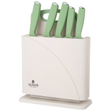 Набор ножей нжс на пластиковой подставке и разделочная доска, 7 пр. AGNESS 911-763-2