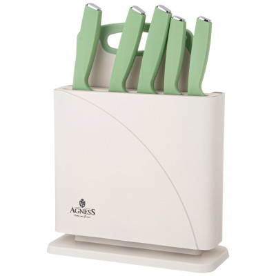 Набор ножей нжс на пластиковой подставке и разделочная доска, 7 пр. AGNESS 911-763-2