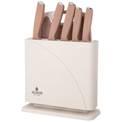 Набор ножей нжс на пластиковой подставке и разделочная доска, 7 пр. AGNESS 911-764-2
