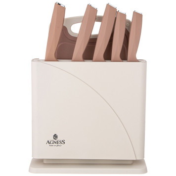 Набор ножей нжс на пластиковой подставке и разделочная доска, 7 пр. AGNESS 911-764