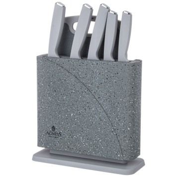 Набор ножей нжс на пластиковой подставке и разделочная доска, 7 пр. AGNESS 911-765-2