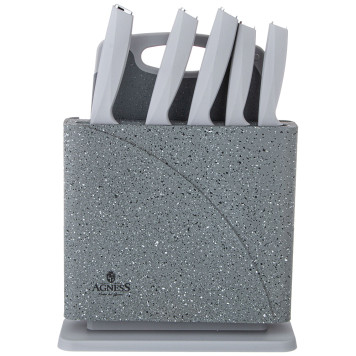 Набор ножей нжс на пластиковой подставке и разделочная доска, 7 пр. AGNESS 911-765