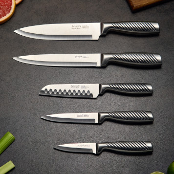 Набор ножей 6 пр.с магнитным держателем и ручкой из нерж.стали AGNESS 911-766-1
