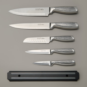 Набор ножей 6 пр.с магнитным держателем и ручкой из нерж.стали AGNESS 911-766-2