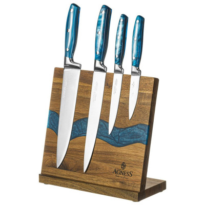Набор ножей на деревянной подставке с магнитным держателем, 5 предметов, AGNESS 911-787