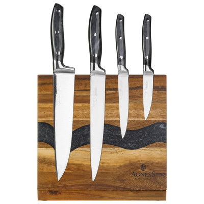 Набор ножей на деревянной подставке с магнитным держателем, 5 предметов AGNESS 911-788-1