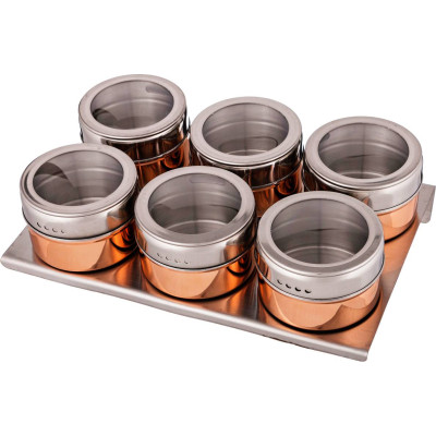 Набор для специй "ROSSO" 7 пр. на магнитах, в т.ч. метал.подставка 20*13*5 см (кор=24наб.) AGNESS 912-025