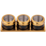 Набор для специй 4 пр."ЧЕРНОЕ ЗОЛОТО" на магнитах, в т.ч. метал.подставка 20*6*5 см AGNESS 912-033