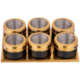 Набор для специй 7 пр. "ЧЕРНОЕ ЗОЛОТО" на магнитах, в т.ч. метал.подставка 20*13*5 см AGNESS 912-034