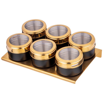 Набор для специй 7 пр. "ЧЕРНОЕ ЗОЛОТО" на магнитах, в т.ч. метал.подставка 20*13*5 см AGNESS 912-034-1