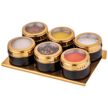 Набор для специй 7 пр. "ЧЕРНОЕ ЗОЛОТО" на магнитах, в т.ч. метал.подставка 20*13*5 см AGNESS 912-034-3