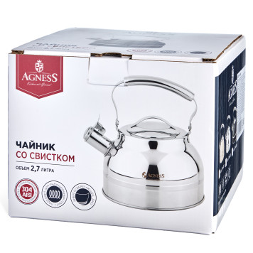 Чайник со свистком 2, 7л, термоаккумулирующее дно, 304 сталь, индукция AGNESS 914-302-7