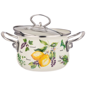 Кастрюля эмалированная со стеклянной крышкой, серия " СЕКРЕТНЫЕ ИНГРЕДИЕНТЫ" 1.5 л, 16*10 см AGNESS 915-125-1