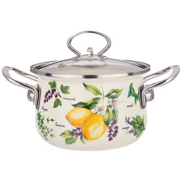 Кастрюля эмалированная со стеклянной крышкой, серия " СЕКРЕТНЫЕ ИНГРЕДИЕНТЫ" 1.5 л, 16*10 см AGNESS 915-125