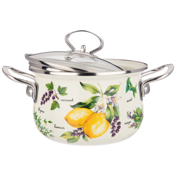 Кастрюля эмалированная со стеклянной крышкой серия "СЕКРЕТНЫЕ ИНГРЕДИЕНТЫ" 2.0 л, 18*11 см AGNESS 915-126-1