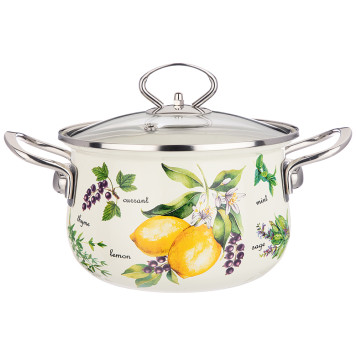 Кастрюля эмалированная со стеклянной крышкой серия "СЕКРЕТНЫЕ ИНГРЕДИЕНТЫ" 2.0 л, 18*11 см AGNESS 915-126