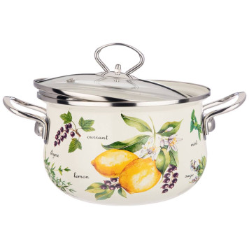 Кастрюля эмалированная со стеклянной крышкой серия "СЕКРЕТНЫЕ ИНГРЕДИЕНТЫ" 2.8 л, 20*12 см AGNESS 915-127-1