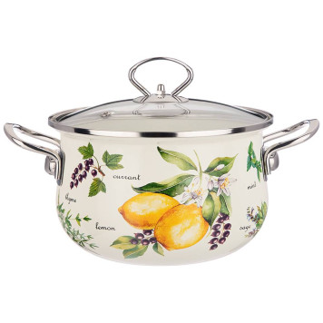 Кастрюля эмалированная со стеклянной крышкой серия "СЕКРЕТНЫЕ ИНГРЕДИЕНТЫ" 2.8 л, 20*12 см AGNESS 915-127