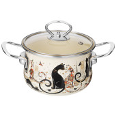 Кастрюля эмалированная со стеклянной крышкой серия "ПАРИЖСКИЕ КОТЫ", 1.5 л, 16*10 см AGNESS 915-150