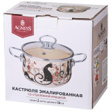 Кастрюля эмалированная со стеклянной крышкой серия "ПАРИЖСКИЕ КОТЫ", 2.0 л, 18*11 см AGNESS 915-151