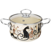 Кастрюля эмалированная со стеклянной крышкой серия "ПАРИЖСКИЕ КОТЫ", 2.0 л, 18*11 см AGNESS 915-151