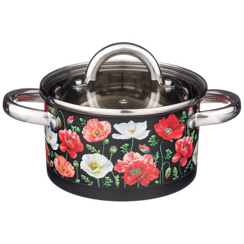 Кастрюля "МАКИ" со стеклянной крышкой, нерж.сталь, 1,5л 16х9 см AGNESS 916-305