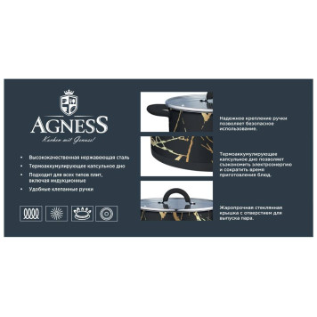 Кастрюля "МАКИ" со стеклянной крышкой, нерж.сталь, 1,5л 16х9 см AGNESS 916-305-3