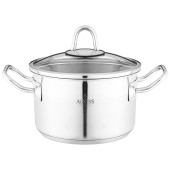 Кастрюля 16x10 см 1, 8 л высококачественная нерж сталь 18/10 со стекл.крышкой AGNESS 916-450