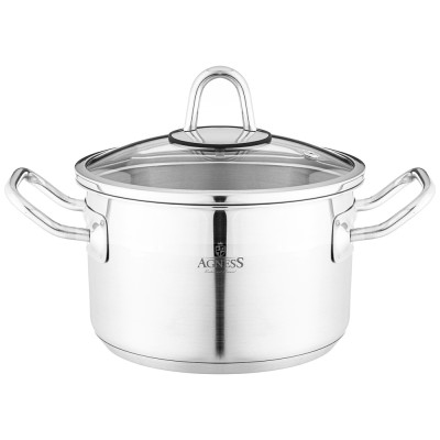 Кастрюля 16x10 см 1, 8 л высококачественная нерж сталь 18/10 со стекл.крышкой AGNESS 916-450