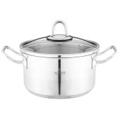 Кастрюля 18x10 см 2, 3 л высококачественная нерж сталь 18/10 со стекл.крышкой AGNESS 916-451