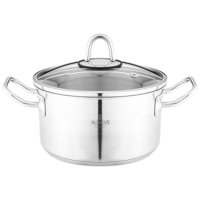 Кастрюля 18x10 см 2, 3 л высококачественная нерж сталь 18/10 со стекл.крышкой AGNESS 916-451