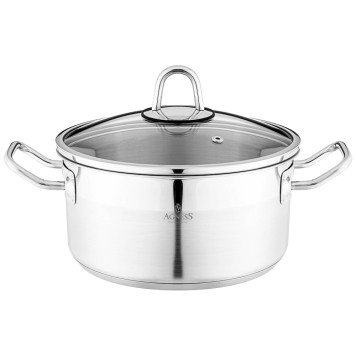 Кастрюля 20x10 см 2, 8 л высококачественная нерж сталь 18/10 со стекл.крышкой AGNESS 916-452