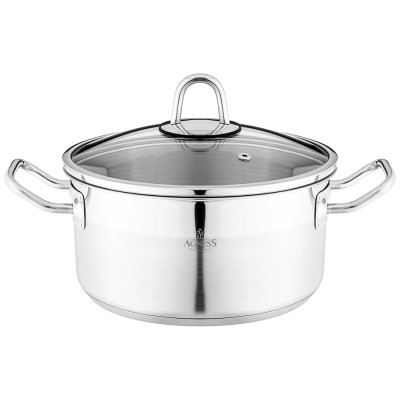 Кастрюля 20x10 см 2, 8 л высококачественная нерж сталь 18/10 со стекл.крышкой AGNESS 916-452