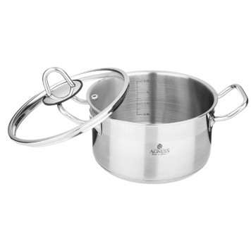 Кастрюля 22x12 см 4, 2 л высококачественная нерж сталь 18/10 со стекл.крышкой AGNESS 916-453-1