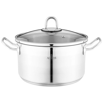 Кастрюля 22x12 см 4, 2 л высококачественная нерж сталь 18/10 со стекл.крышкой AGNESS 916-453